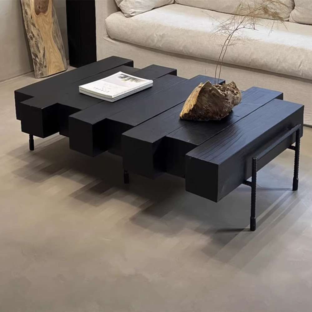 诧寂实木茶几民宿设计师家用客厅创意茶台桌异形碳化原生态木头桌