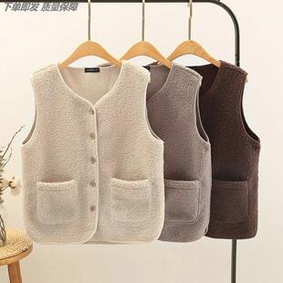 新款马甲女2025米白小个子宽松坎肩短款背心薄款冬外套羊羔毛坎肩