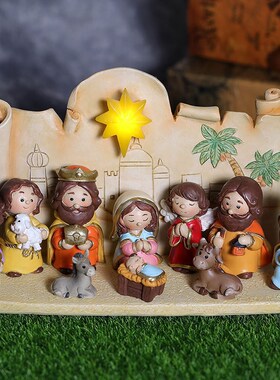 圣诞节日礼物卡通诞生马槽组场景摆件人物O雕像家居装饰工艺品