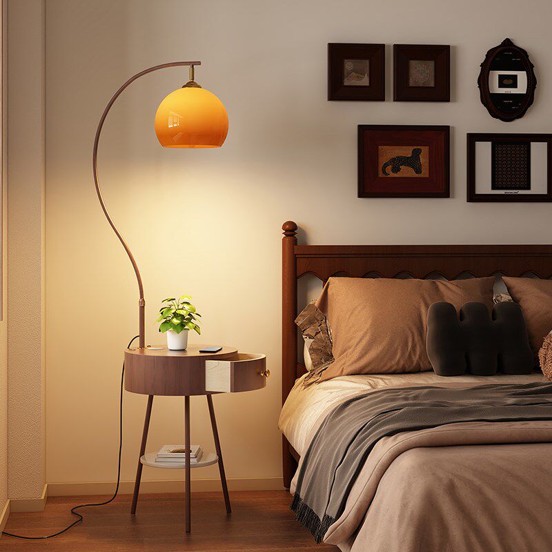 带抽屉落地灯客厅沙发边几置物法式中古J新中式卧室床头柜台灯一