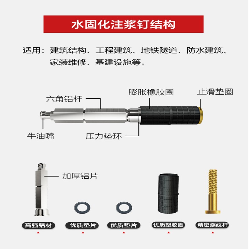 止水针头注浆钉高压注浆机配件防水补漏J空鼓微孔注浆针头水泥钉