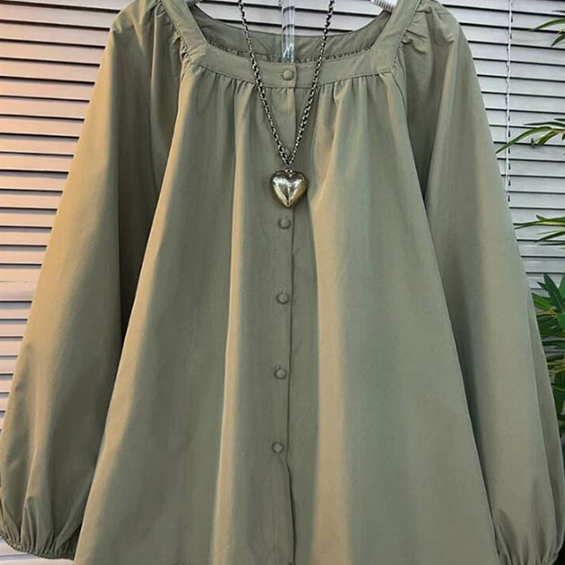 胖妹妹大码女装法式方领纯色简约插件袖小衫宽松遮肉Y早秋百搭上