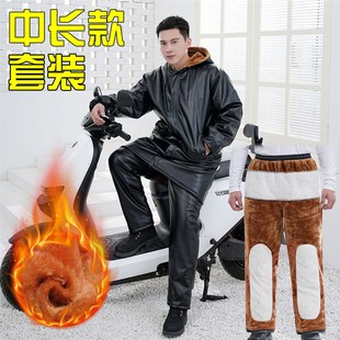 中长版连帽皮衣男秋冬宽松大尺码D长版皮外套加绒加厚皮裤制服