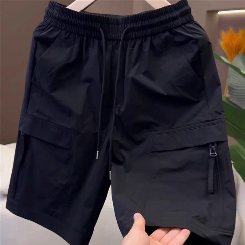 2025夏季新款中裤男士时尚潮流工装短裤松紧腰抽S绳设计男士五分