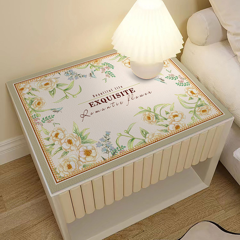 美式植物花卉f家用卧室床头柜皮革垫防水防油免洗皮革滚轮洗衣机