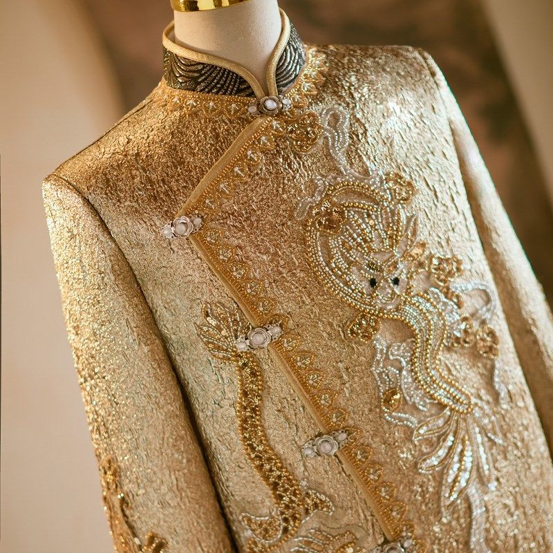 秀禾服男香槟色2025新款中式结婚新郎礼服N唐装男生龙凤褂接亲礼