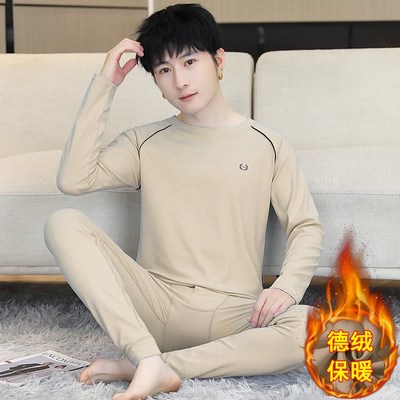 青少年德绒保暖内衣套装男士秋冬圆领G秋衣秋裤大童内穿打底两件
