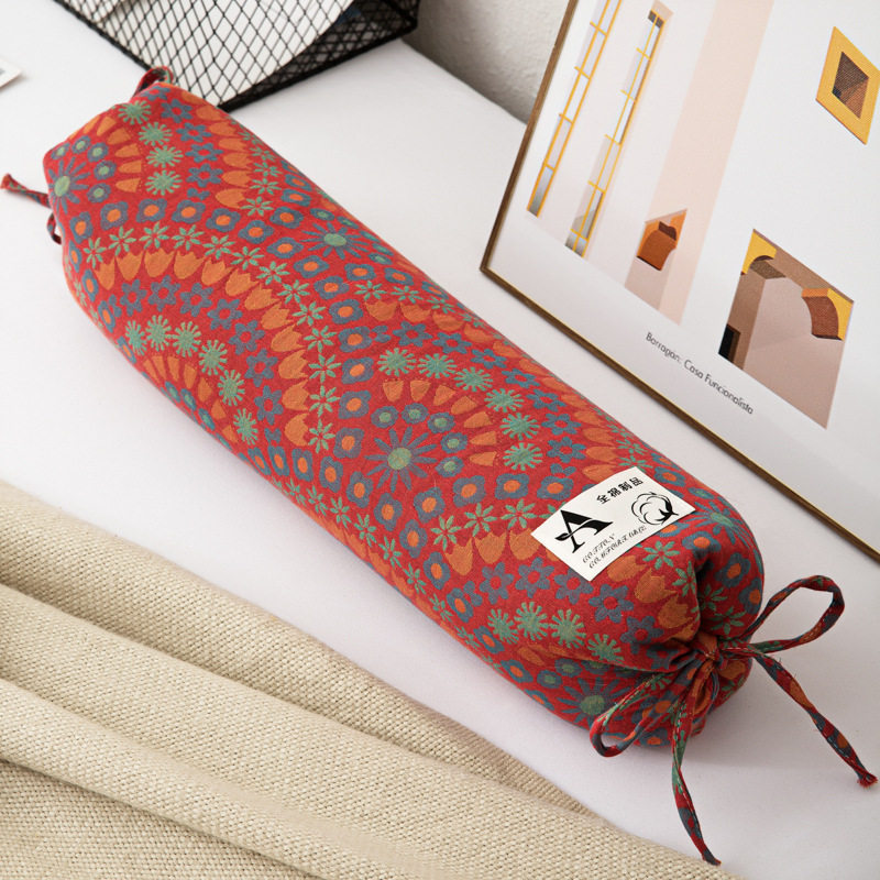 双层纱全棉成人颈椎枕头套单人纯B棉枕套圆柱糖果单人枕头套荞麦