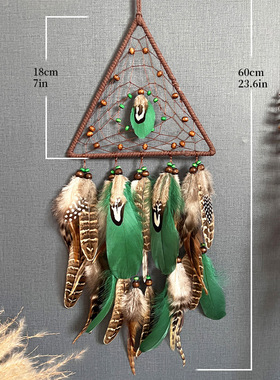 捕梦网挂饰风铃孔雀羽毛夜光珠高档墙壁挂件N创意铺梦网成品 跨境