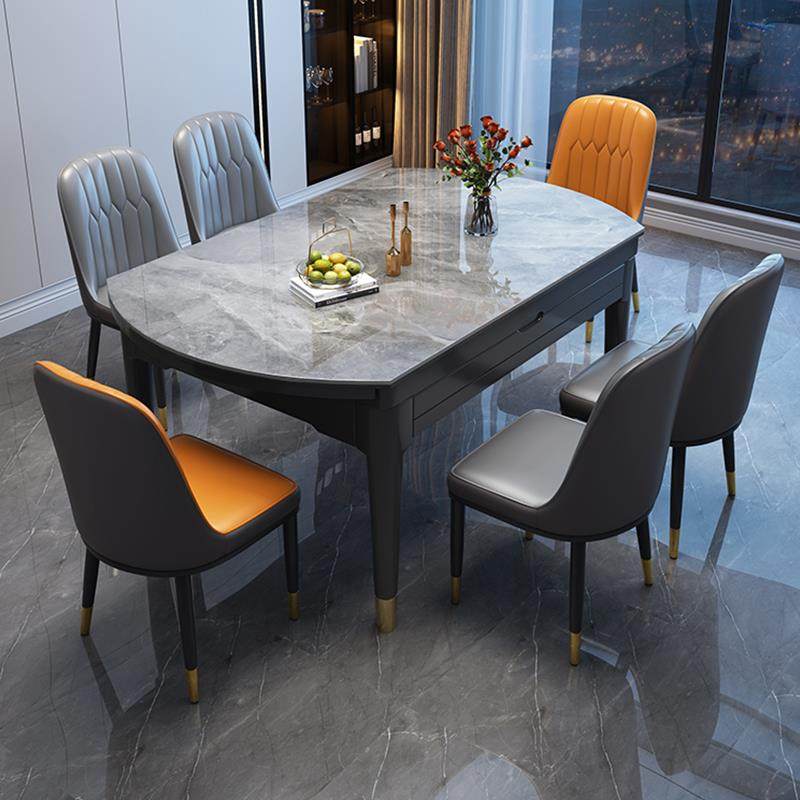 岩板餐桌椅组合家用小户型伸缩折叠吃饭桌子实木轻奢现代简约饭桌