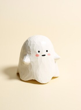 手工木雕小幽灵摆件治愈情绪电脑桌摆件工位解压万圣节生日礼物女