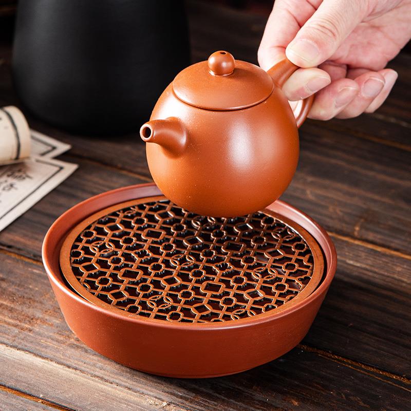 朱泥大号可分离紫砂壶垫储水手工干泡壶承 壶托 托茶具配件 茶壶