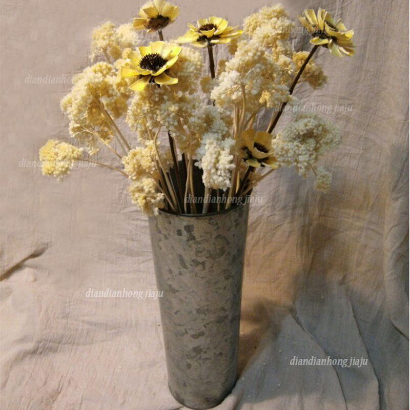 【无耳款铁皮桶】复古仿古做旧防水白铁皮长花桶 铁桶 花器 花瓶