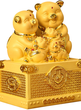吉善缘 五福临门猪摆件 存钱筒客厅金猪存钱罐创意小猪礼品0939