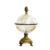 费灵家居金属刻花玻璃高脚收纳罐欧式 饰储物罐糖罐工艺摆件 奢华装