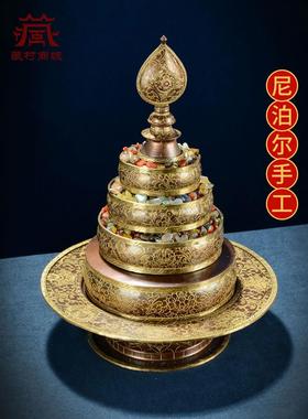 曼扎盘铜修盘尼泊尔八吉祥七宝石曼茶罗曼达盘用品摆件