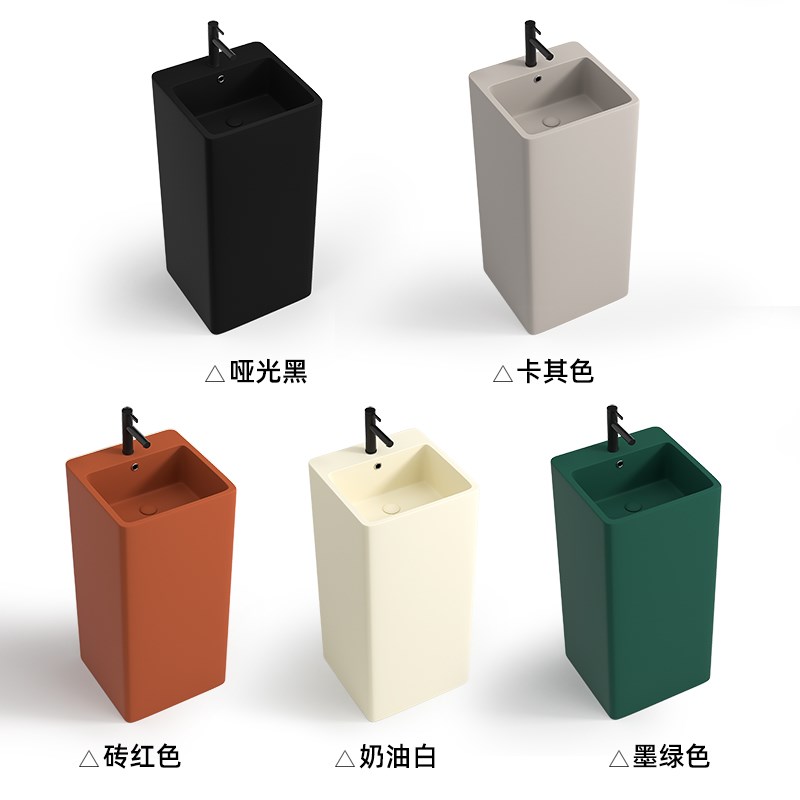 正方形彩色立柱盆酒店民宿卫生间洗手盆一体式落地洗手台盆小户型