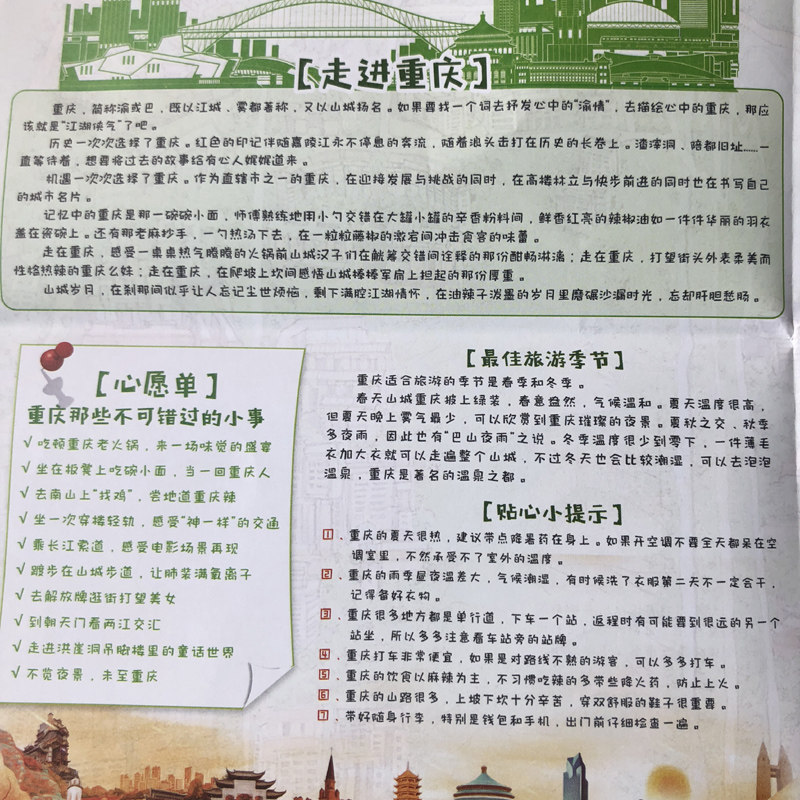 重庆特色手绘地图2021版/美食/景点/旅游攻略/收藏/公司商务礼品