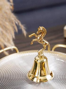 印度进口时尚轻奢黄铜骏马造型开餐铃 艺术金色手摇铃铛装饰摆件