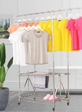 加厚304不锈钢全折叠双杆晾衣架 免安装升降伸缩带轮室内阳台晒被