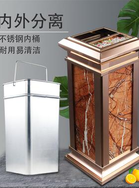 不锈钢圆形垃圾桶酒店大堂立式带烟灰缸电梯口环卫果皮箱垃圾筒