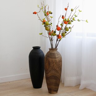 中古风实木大花瓶复古侘寂简约干花落地花器摆台装 饰民宿酒店客厅