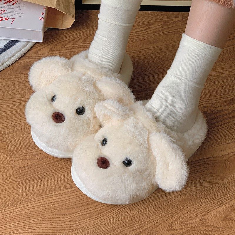精选可爱小狗棉拖鞋女秋冬季外穿男女情侣加绒潮防滑室内保暖棉鞋