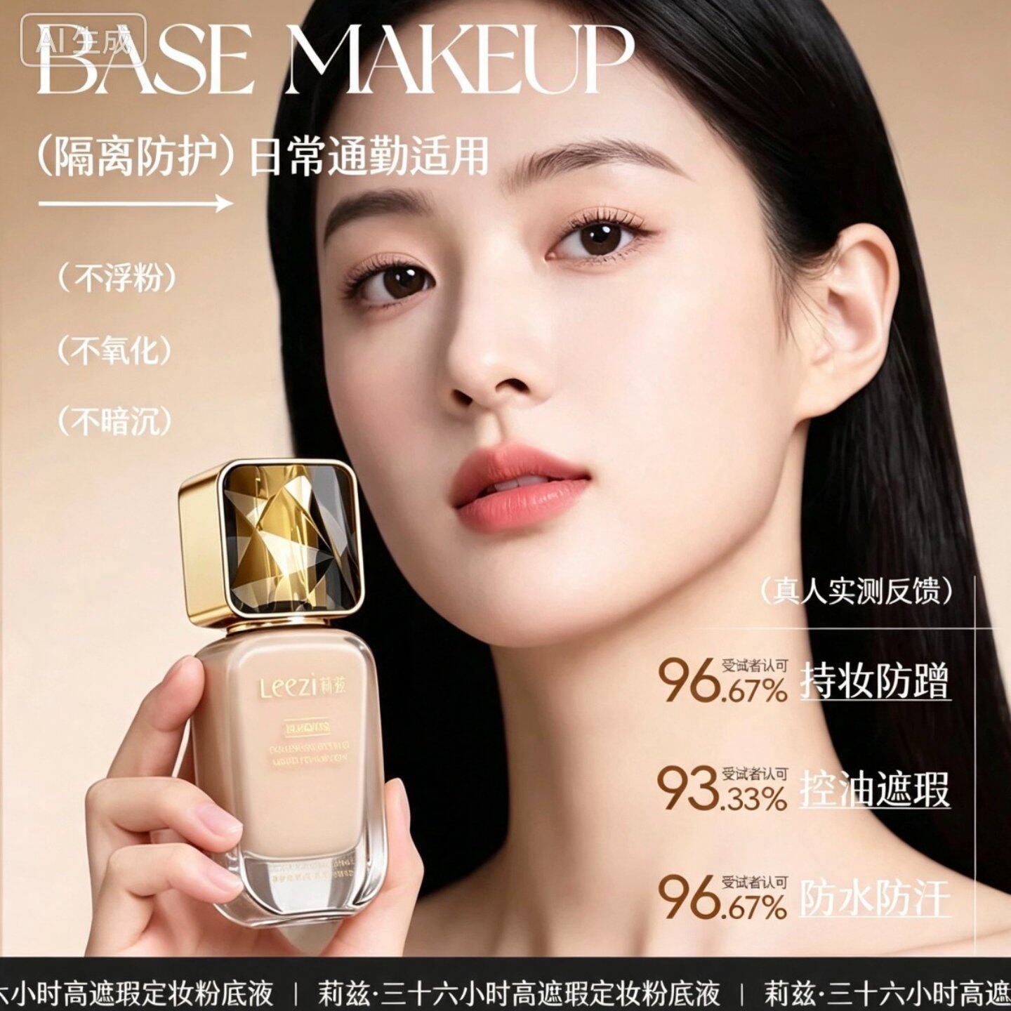 超持妆粉底液!控油保湿轻薄服帖不卡粉不脱妆遮瑕提亮奶油肌妆效
