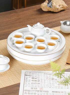 高温白玉瓷轻奢描金边陶瓷整套功夫茶具套装大茶盘新中式简约龙全