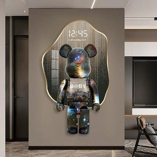 暴力熊玄关装饰画电子屏数显时钟挂画精雕发光灯画现代简约钟表画