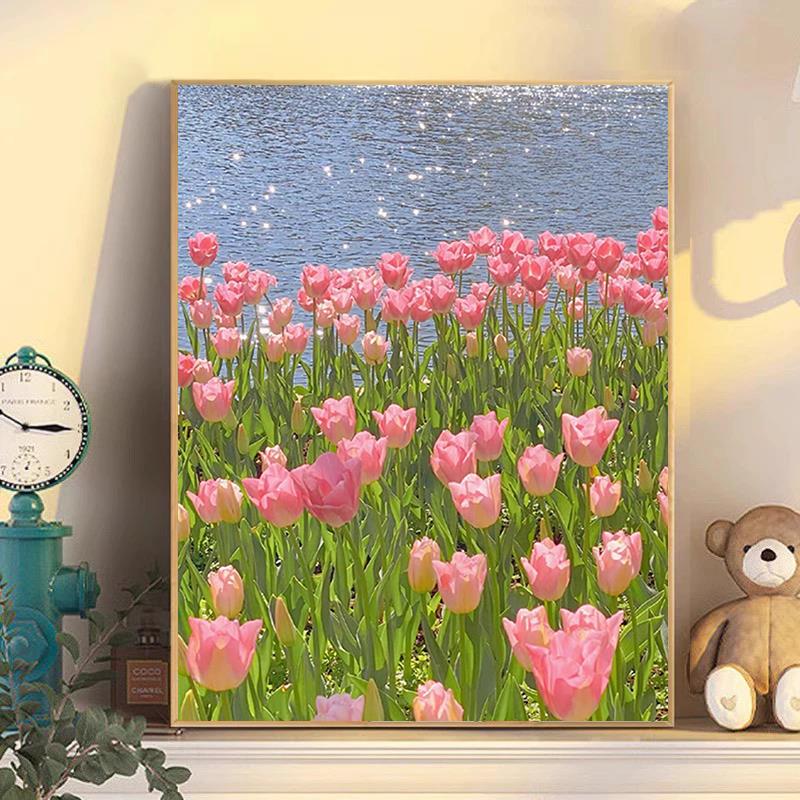钻石画2025新款ins郁金香花卉风景diy手工5d点贴钻十字绣客厅满钻