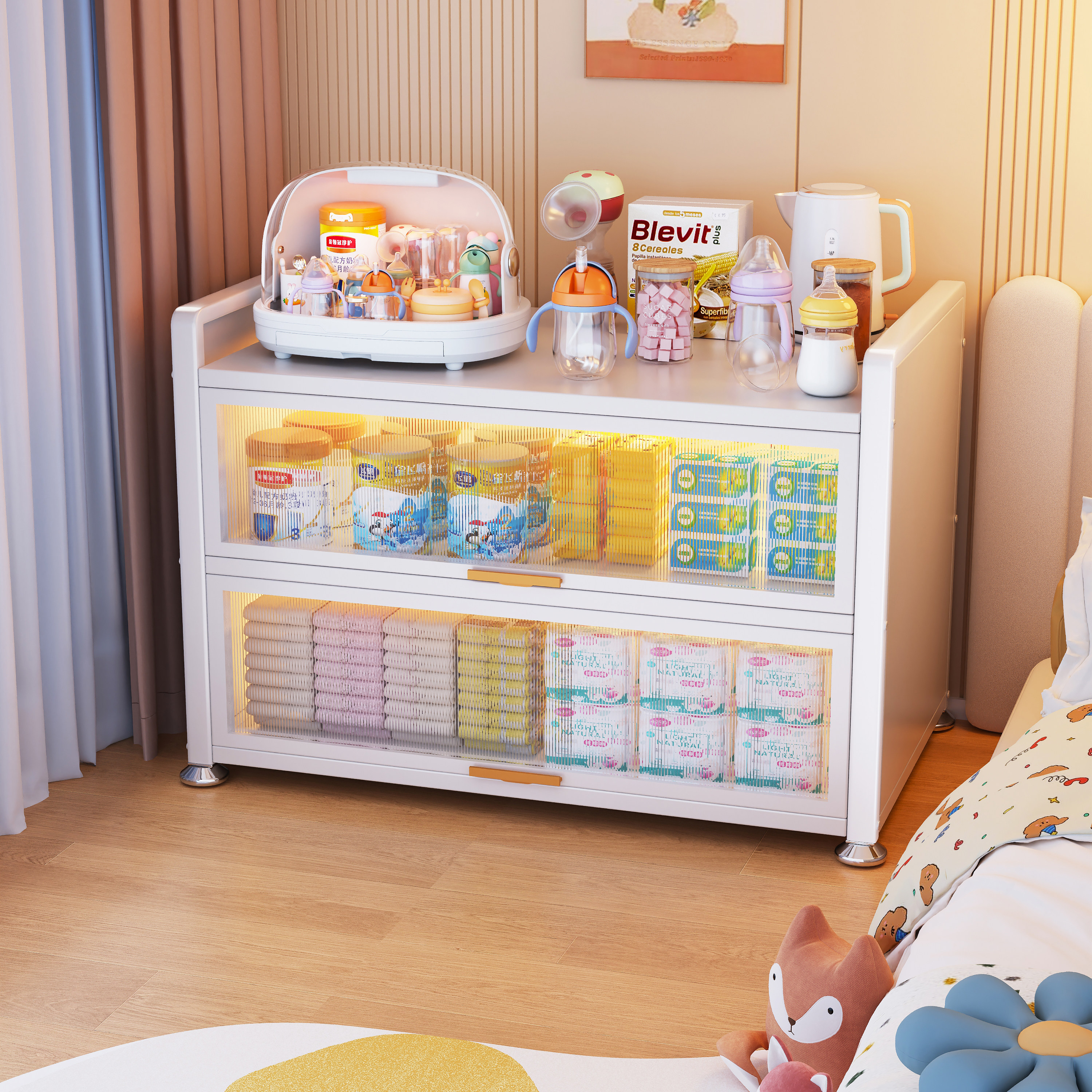 家用小户型婴儿喂养台收纳柜宝宝用品置物架奶粉尿布湿落地储物柜