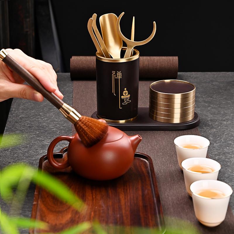 高档电木茶道六君子杯垫套组泡茶工具大全黄铜茶杯托功夫茶具配件