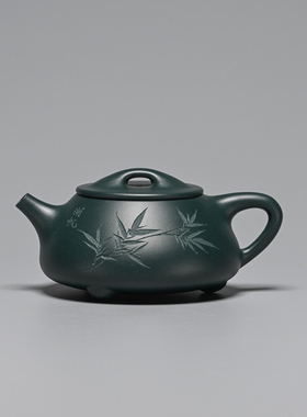 稀雀百年紫砂品牌铁画轩出品民国绿 260cc寒汀石瓢 紫砂壶