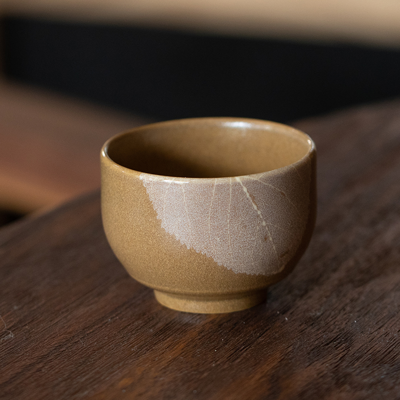 吉州窑非遗传人文丘出品 蜜色木叶禅定杯