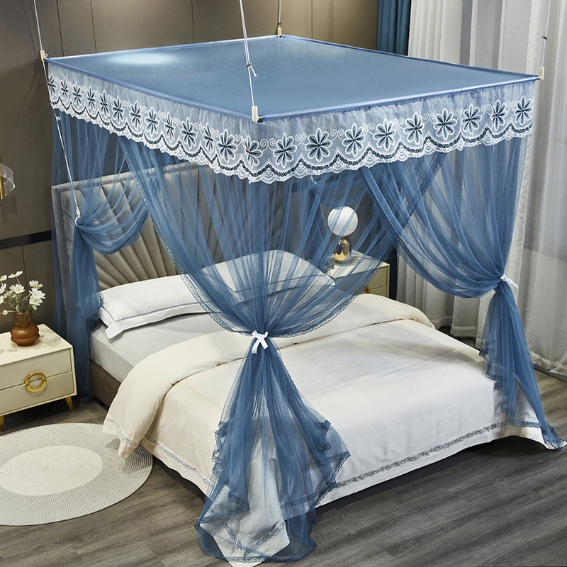 新款免安装落地伸缩蚊帐吊顶挂式家用卧室三开门公主风方便拆洗