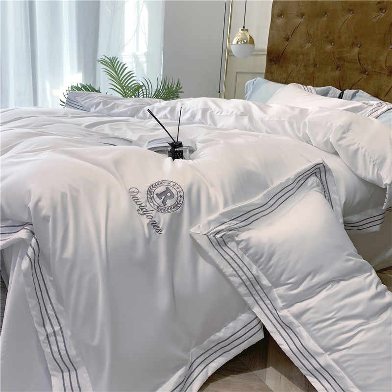 酒店风冰丝丝滑床上四件套夏季裸睡丝绸床单缎面绸缎被套床笠白色