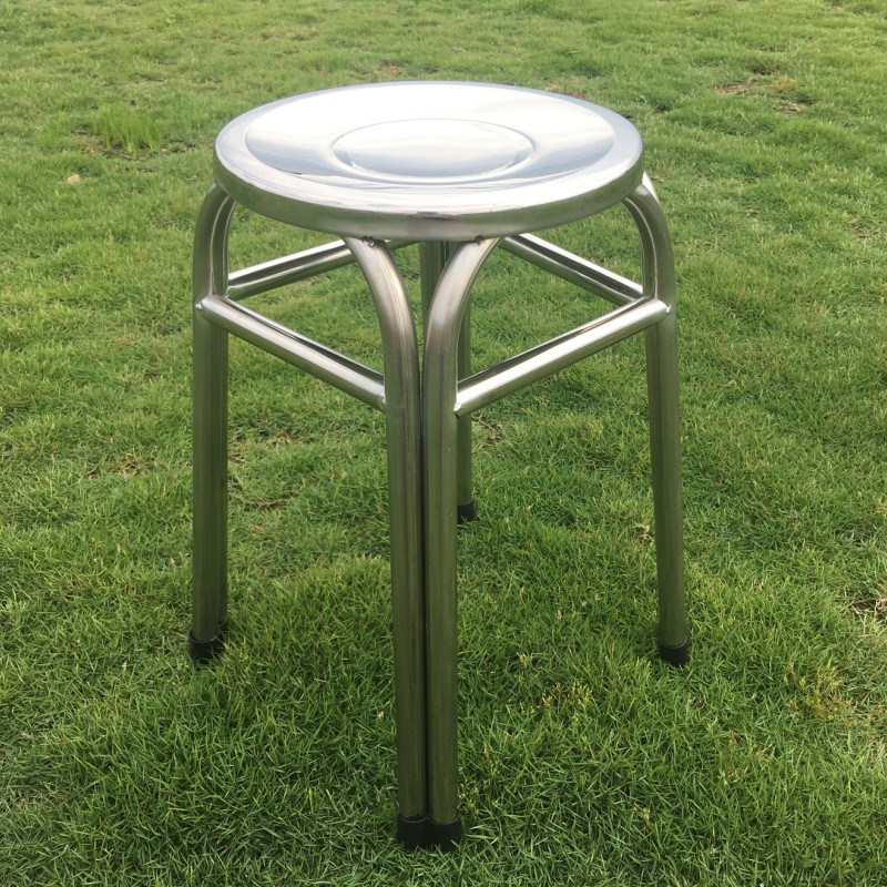 不锈钢凳子圆凳加厚加固圆凳家用餐凳客厅坐凳工厂金属加横杠凳子