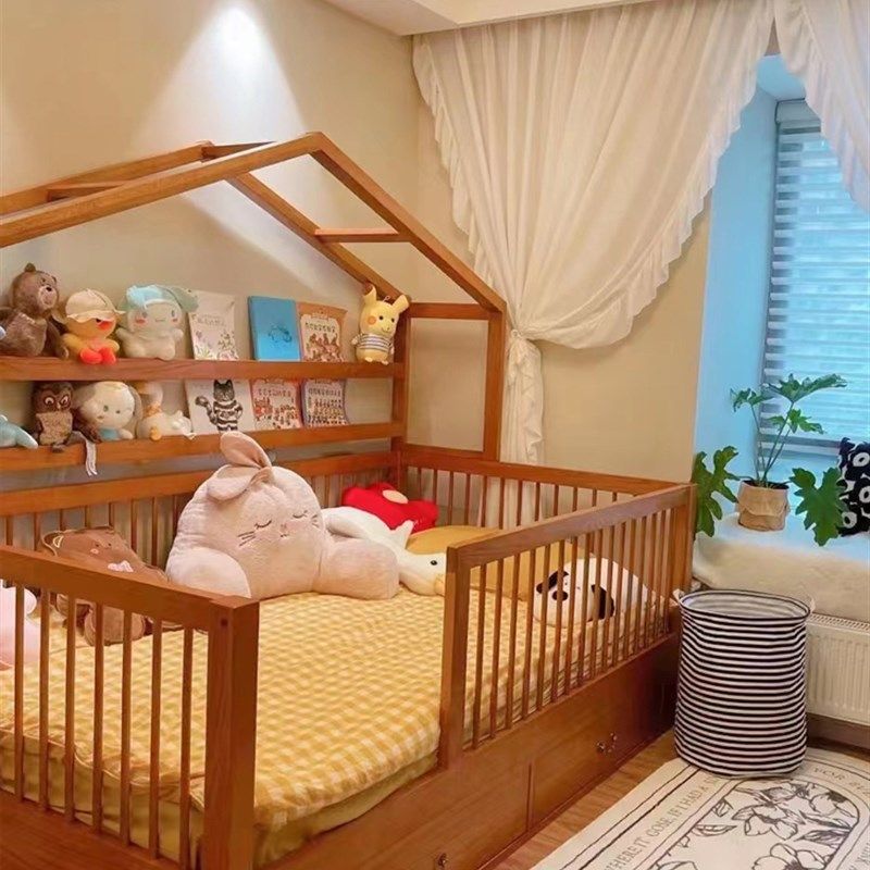 定制全实木儿童树屋床简约男孩女孩单人床储物床公主半高床带护栏