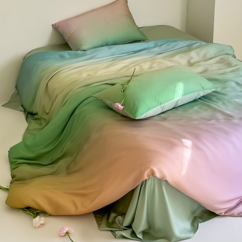 夏季60支双面天丝四件套凉感裸睡丝滑简约渐变色被套1.8m床上用品