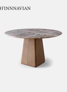 芬纳维亚传承 意式轻奢天然大理石饭桌 Varnis光泽 极简圆形餐厅