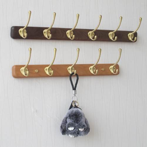 美国进口黑胡桃木玄关实木黄铜挂衣钩衣帽钩壁挂北欧挂衣架一排