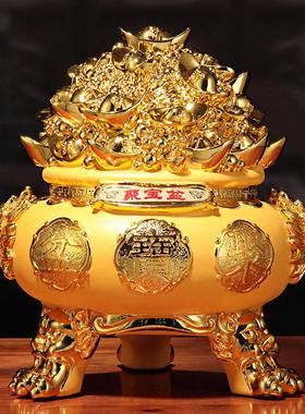 绒沙金聚宝盆客厅办公室装饰摆件创意树脂工艺品商务开业礼品