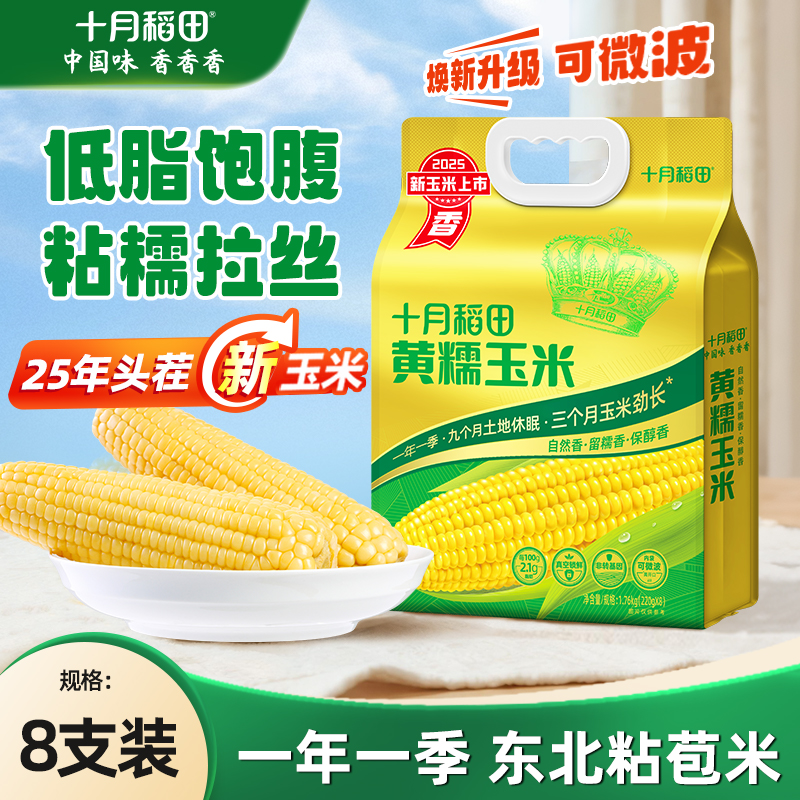 十月稻田黄糯玉米东北玉米白黑糯玉米棒低脂粘糯早餐代餐玉米