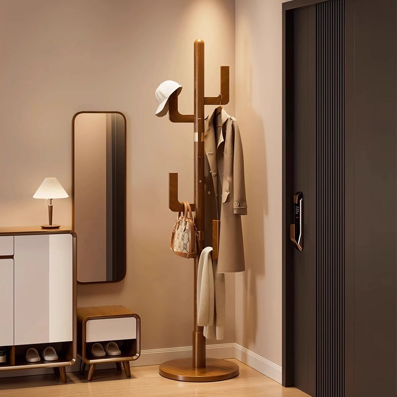 实木衣帽架落地卧室家用新中式办公室挂衣杆立式挂衣架轻奢挂包架