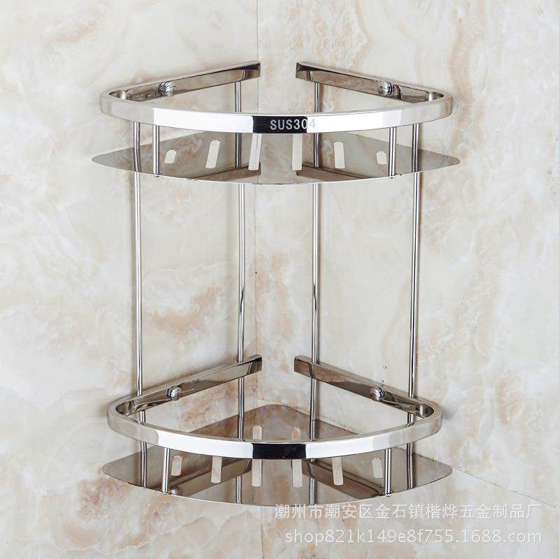 不锈钢双层三角架卫生间浴室挂壁转角收纳架家用厨房置物架