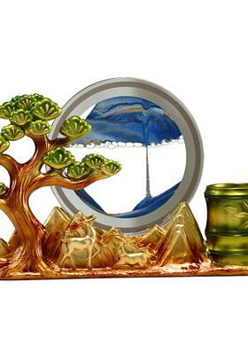 迎客松流沙画笔筒摆件轻奢高档书房办公室桌面装饰送领导老师礼品