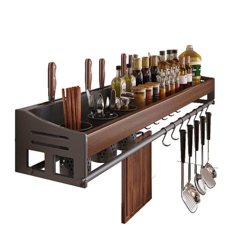 中古实木厨房调味料品置物架壁挂式免打孔墙上多功能收纳架子刀架