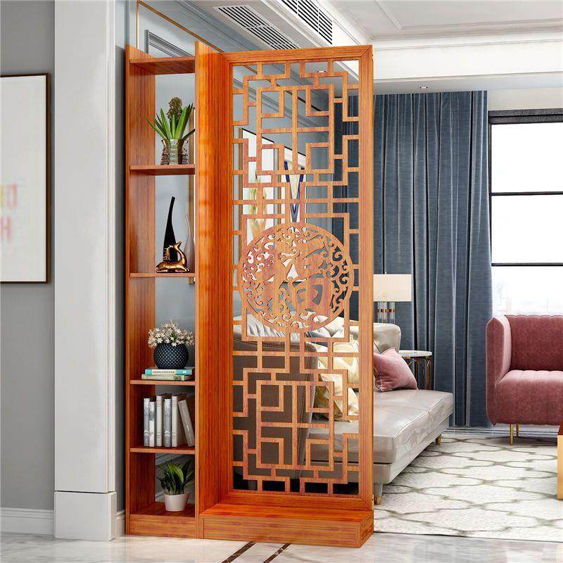 新中式玄关柜屏风隔断客厅镂空雕花置物架简易酒柜入户进门装饰架