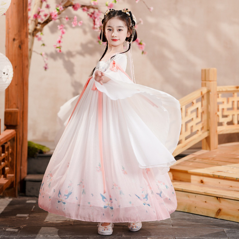 汉服女童中国风襦裙高端秋长袖儿B童古装唐装连衣裙小女孩超仙古